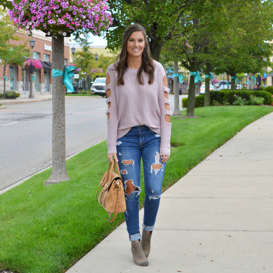Blush Ladder Sleeve Sweater