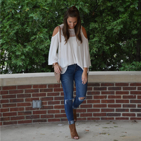 Neutral Fall Outfit with Peep Toe Booties