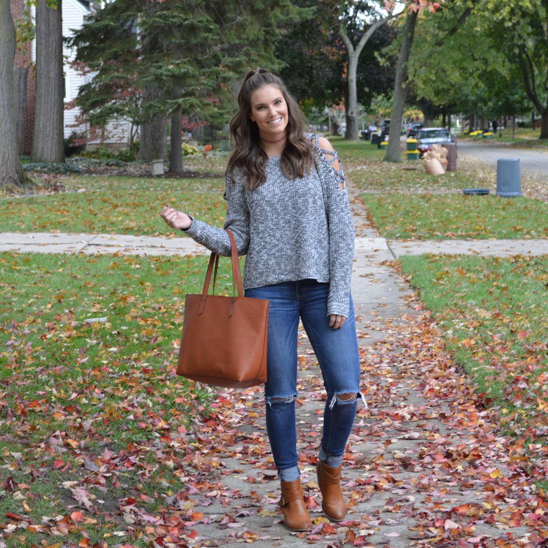 Cozy Marled Sweater with Cognac Accessories