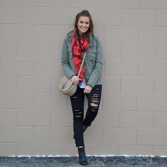 Layered Military Jacket & Ripped Jeans