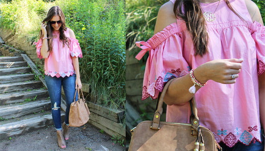 Pink Ruffled Cold-Shoulder Top