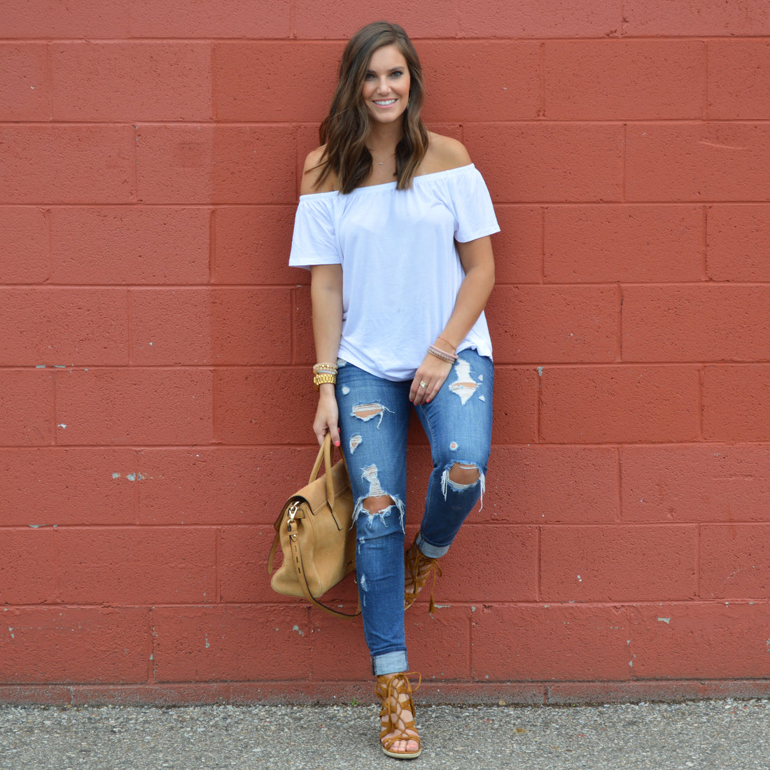 Flowy, White, and Off-the-Shoulder Top