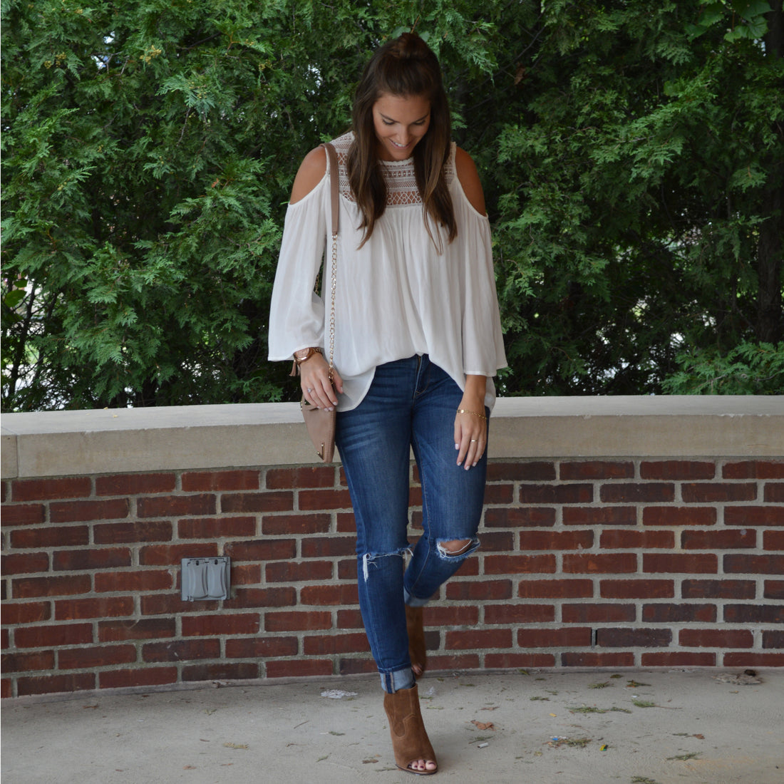Neutral Fall Outfit with Peep Toe Booties